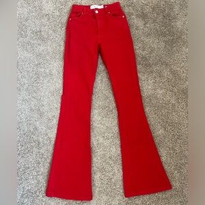 Red High Waisted Flare Jeans with cutout style in the low back